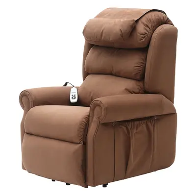 Dual Motor Rise and Recline Armchair - Waterfall Pillow - Brown Suedette Fabric