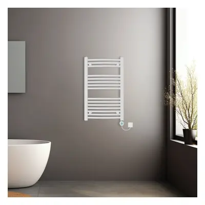 (White, 800x500mm) Prefilled Electric Heated Towel Rail Radiator Curved Thermo Smart WiFi