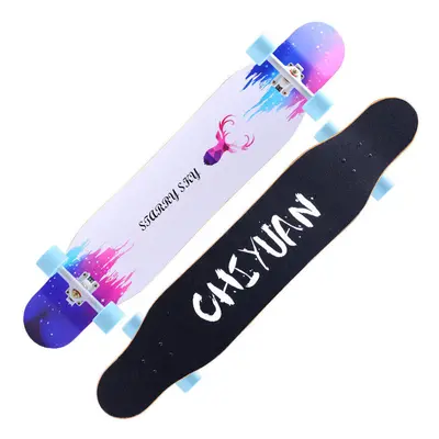 (White Purple) 118x23cm 7-layer Maple Longboard with Silent Bearing and Sandpaper Brush Street D