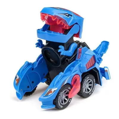 (Blue) Creative Dinosaur Deformation Toy Car Puzzle Electric Light and Music Toys