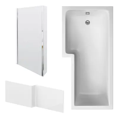 1700mm Shape Bathtub, Front Panel with Shower Bath Screen - Chrome