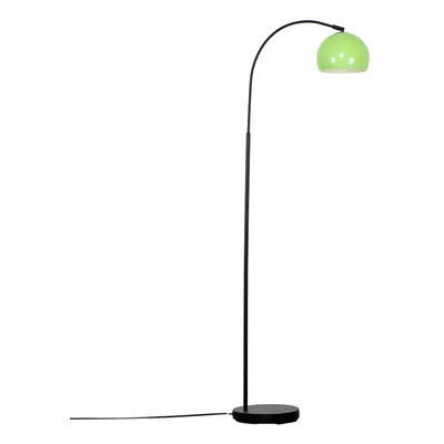 Modern Designer Style Black Curved Stem Floor Lamp with a Gloss Green Arco Style Metal Dome Ligh