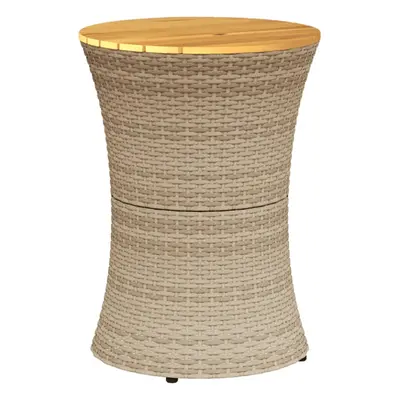 (beige) vidaXL Garden Side Table Dining Table Drum Shape Poly Rattan and Solid Wood