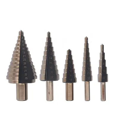 (Aluminum Case Packing) 5pcs 4-35mm HSS Step Drill Bit Set Multiple Hole Metric Size with Alumin