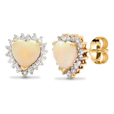 Jewelco London 18ct Yellow Gold Cluster Set Round G SI 0.29ct Diamond and Heart Opal Love Heart 