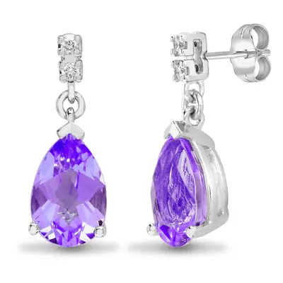 Jewelco London 18ct White Gold Claw Set H I1 0.05ct Diamond and Pear Purple 2.3ct Amethyst Tears