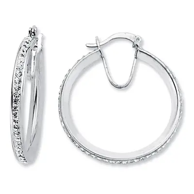 Jewelco London Rhodium Plated Sterling Silver Round Crystal Eternity Hoop Earrings 32mm 3mm - AE