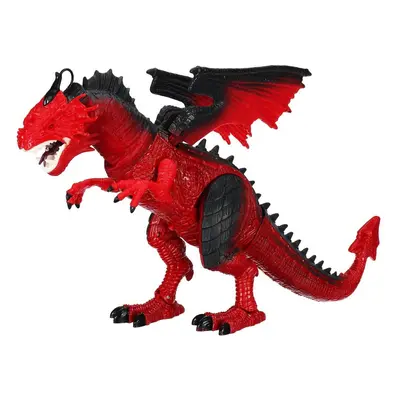 (Red) Remote Control Rotate Spray Dinosaur with Sound LED Light and Simulate Flame Diecast Model