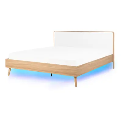 EU King Size Bed LED Light Wood SERRIS