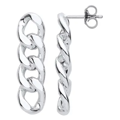 Jewelco London Ladies Rhodium Plated Sterling Silver Cuban Curb Chain Links Drop Earrings - EAG1