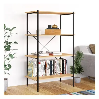 vidaXL 4-Tier Shelving Unit Black and Oak Bookcase Bookshelf Standing Shelf