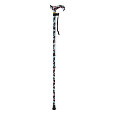 Deluxe Ambidextrous Walking Cane - Height Settings - Black Floral Pattern