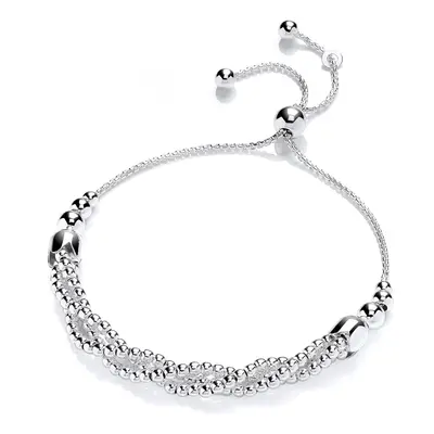 Jewelco London Ladies Sterling Silver Twisted Triple Helix Multi Strand Bead Popcorn Adjustable 