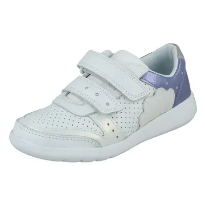 (White, UK 1.5 Child) Girls Clarks Casual Trainers Scape Shell - White Leather - UK Size 1.5F - 