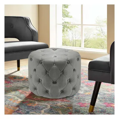 Round Velvet Buttoned Footstool