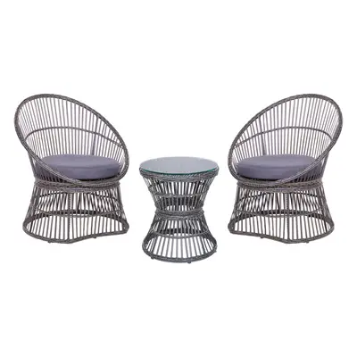 Bistro Set with Cushion MESYNA PE Rattan Taupe