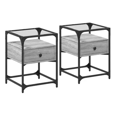 (grey sonoma, pcs) vidaXL Bedside Cabinets Nightstand Bed Cabinet pcs Black Engineered Wood