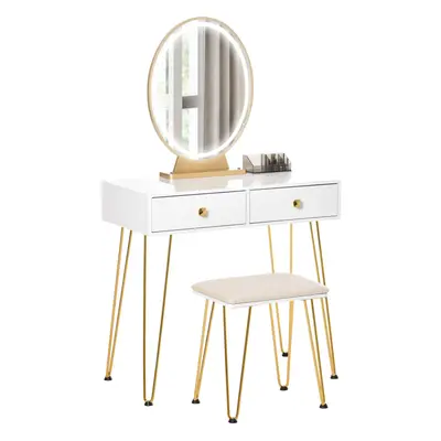 HOMCOM Dressing Table Set With LED Mirror & Stool Drawers Makeup Desk