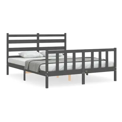 (grey, x cm) vidaXL Bed Frame Bed Base Platform Bed with Headboard Black Double Solid Wood