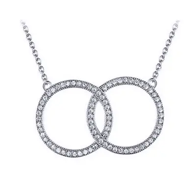 Jewelco London Rhodium Silver Round CZ Interlocked Hoop Rings Pendant Necklace - ANC085