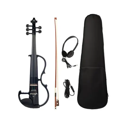 (Black) Full Size 4/4 Violin Electric Violin Fiddle Maple Body Fingerboard Pegs Chin Rest with B