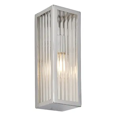 Bathroom Wall Light Fitting - Chrome Plate & Ribbed Glass Shade - Single Lamp