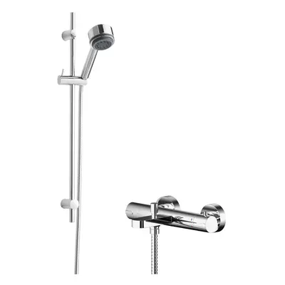 Current Wall Mount Thermostatic Bath Shower Mixer Tap with Linear Slide Rail Kit - Chrome - Balt