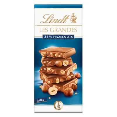 LINDT Les Grandes Milk Chocolate 34% Hazelnuts Bar 150g (Pack of 13)