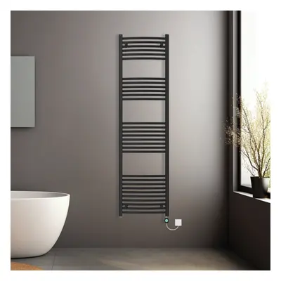 (Black, 1800x500mm) Prefilled Electric Heated Towel Rail Radiator Curved Thermo Smart WiFi