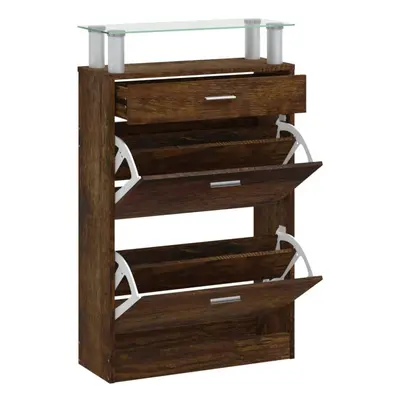 (Smoked oak) vidaXL Shoe Cabinet with a Drawer and a Top Glass Shelf Wood Multi Colours