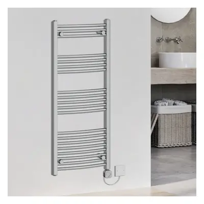 (1200x500mm, Chrome) WarmeHaus Curved Thermostatic Electric Heated Towel Rail Warmer Radiator