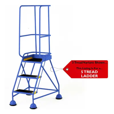 5 Tread Mobile Warehouse Steps & Guardrail BLUE 2.2m Portable Safety Stairs