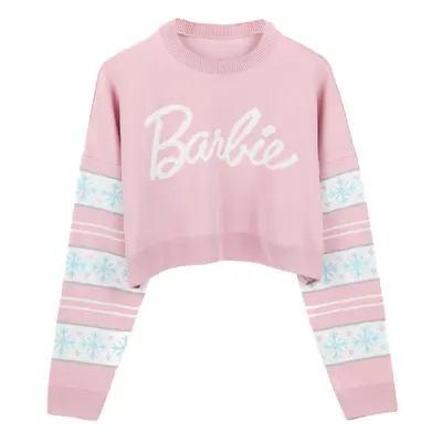 (XL, Pink/White) Barbie Womens/Ladies Logo Cropped Jumper