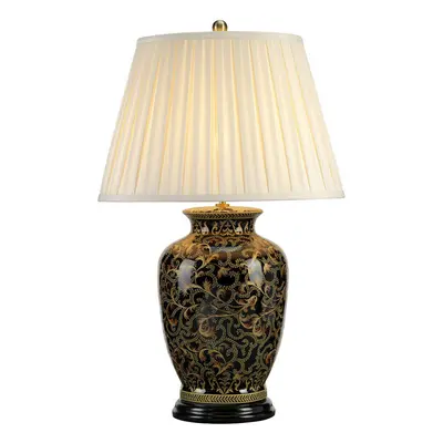 Table Lamp Large Chinese Base Cream Double Pleat Shade Gold Black LED E27 60W