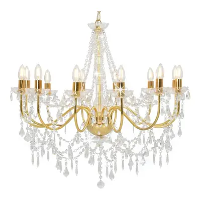 vidaXL Chandelier with Beads Golden 12x E14 Bulbs Hanging Ceiling Light Lamp