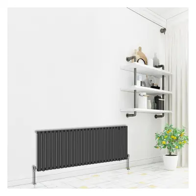 (Horizontal 600x1593mm - Single) NRG Premium Black Radiator Oval Column Designer Central Heating