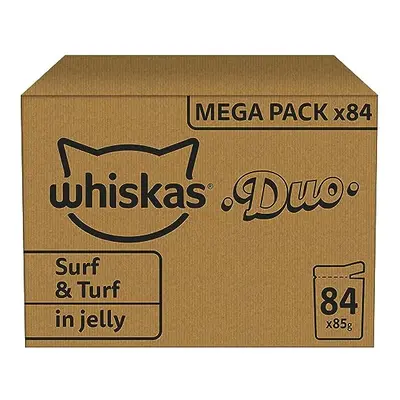 Whiskas 1+ Adult Tasty Duo in Jelly Pouches, Adult Wet Cat Food, Surf & Turf, Megapack (84 x g)