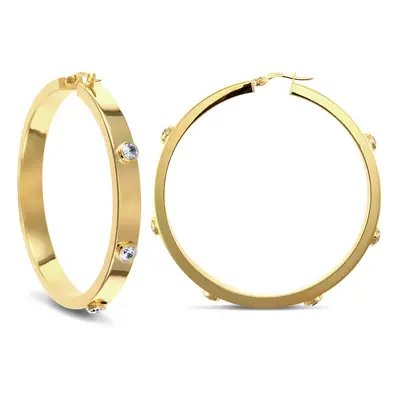 Jewelco London Ladies 9ct Yellow Gold White Round Brilliant Cubic Zirconia Square Tube 6mm Hoop 