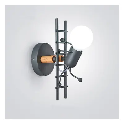 (Gray) Wall Lamp Creative Small Man Iron Lights Metal Simple Cartoon Robot Sconce Lamps For Indo