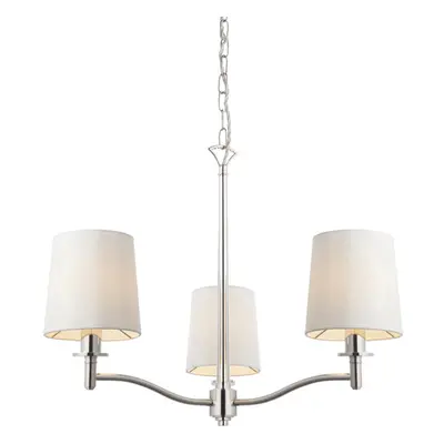 Bright Nickel Light Ceiling Pendant Fitting & Vintage White Fabric Shades