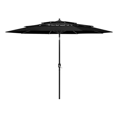 vidaXL 3-Tier Parasol with Aluminium Pole Black Outdoor Patio Sunshade Cover