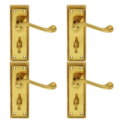 4x PAIR Reeded Design Scroll Lever on Bathroom Backplate x 48mm Brass