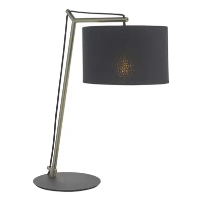 Nickel Plated Angular Table Lamp Light - Black Base & Cotton Shade - Desk Light