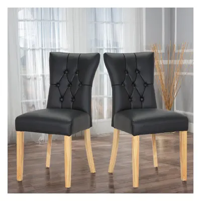 (Black) 2pcs Modern Faux Leather Dining Room Chairs Button High Back Padded Kitchen Chairs