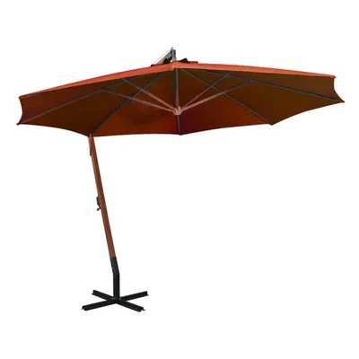 vidaXL Solid Fir Wood Hanging Parasol with Pole Terracotta Outdoor Umbrella