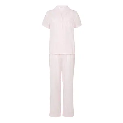 (Pink, UK 10/12) Slenderella Ladies Striped Cotton Button Top & Trouser Bottoms Pyjamas