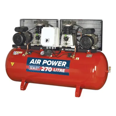 270 Litre Belt Drive Air Compressor - Dual 3hp Motors & Pumps - Single Phase