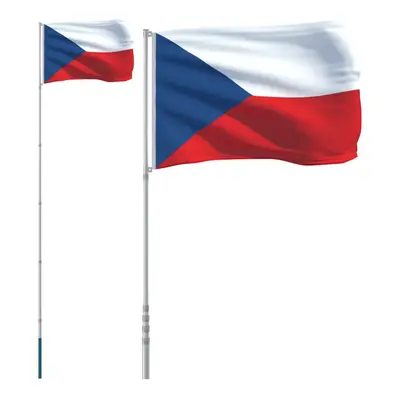 vidaXL Czech Flag and Pole 5.55 m Aluminium Outdoor Garden Camper Flag Pole