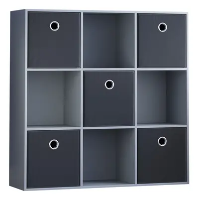 (Grey, Black) Durham 3x3 Cube Shelf Drawer Bookcase + Baskets