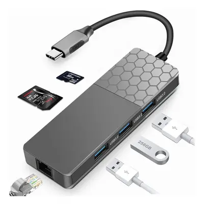 6 In USB-C Type-C Hub Docking Station Adapter With * USB 3.0 RJ45 Ethernet Network Port Memory C